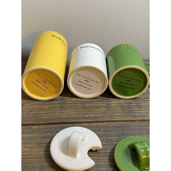 Pottery Barn 9 pc Ceramic BBQ Condiment Jars Spoons Mayonnaisemustard Relish - Picture 6 of 7